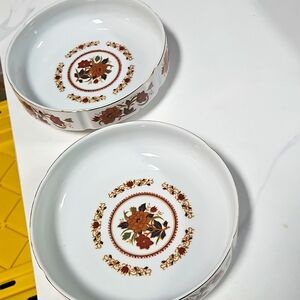 Vintage 2 Tatung Asian floral bowl orange and blue foliage